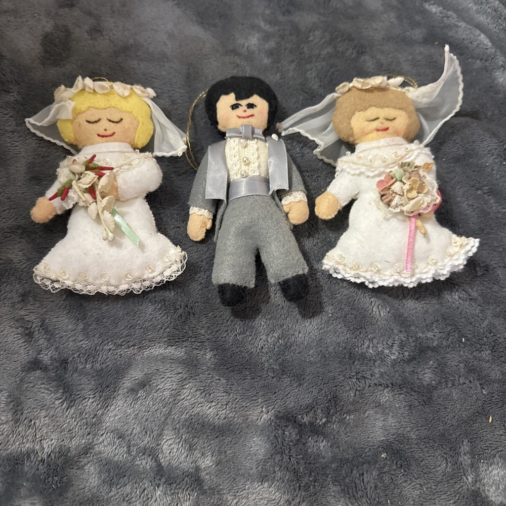 Vintage Bride & Groom Handmade Felt Ornaments